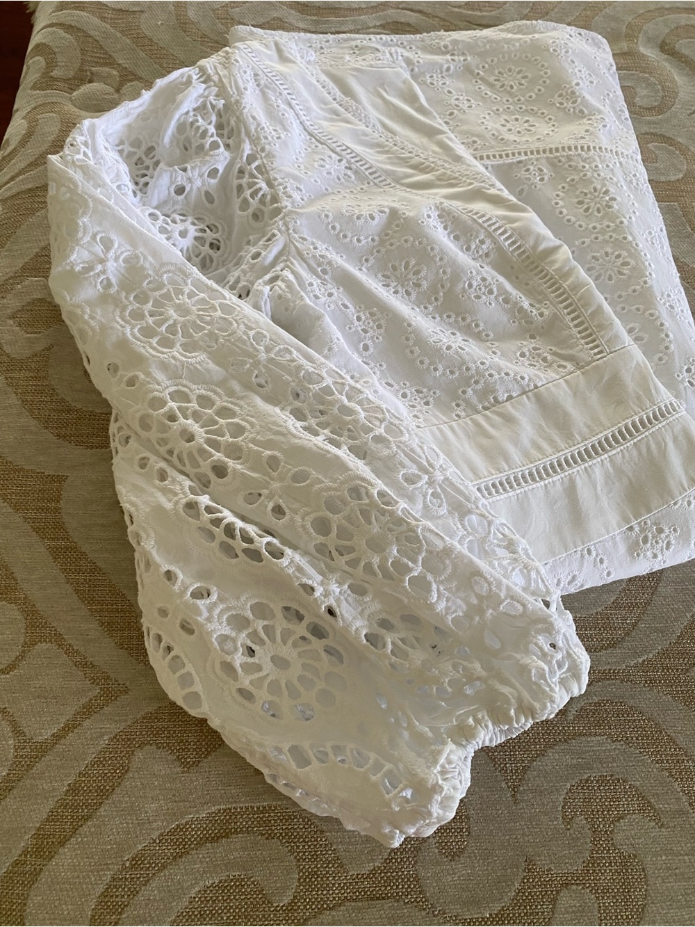 Banana Republic White Eyelet Lace Dress Size 4 Puff Sleeve Lined Fit & Flare - Picture 13 of 16